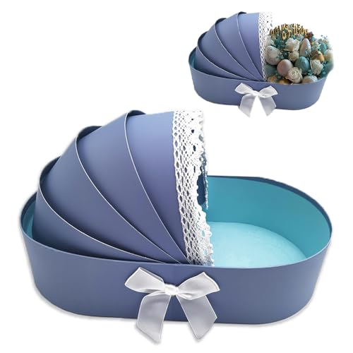 QRQR Baby Shower Crib Basket Shaped Cardboard Box Decorative Paper Mache for Flower Sweet Treat (Blue)