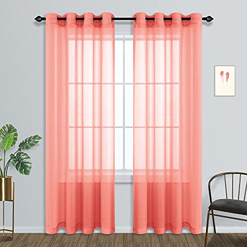 Mrs.Naturall Lot de 2 Rideaux Corail de 213,4 cm de Long pour Salon, Rideaux de fenêtre Transparents Couleur pêche, Couleur Saumon