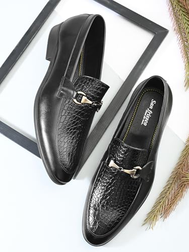 Image of San Frissco Men's Loafers Horsebit Shoes for Men | Buckle Slip-On Textured Moccasins for Office & Formal Wear with Soft Cushioned Insole Stylish, Comfortable & Durable Footwear