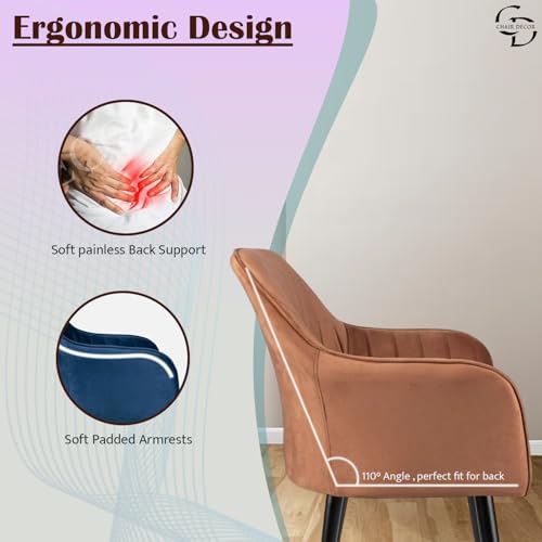 Image of Velvet Accent Chair | Luxury Upholstered Armchair with Sturdy Metal Legs | Modern Comfortable Chair for Living Room, Bedroom, Office, or Cafe (Black Legs, Golden (Light Brown))