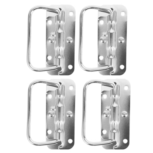 KOMBIUDA 4Pcs 100Mm Stainless Steel Spring Loaded Handles Metal Pull Handles for Toolbox Chest Storage Box Replacement Folding Industrial Equipment Grips