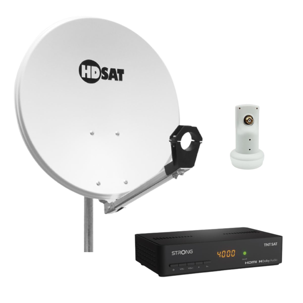 Pack HDSAT Parabole Satellite Acier 60cm avec Support LNB + LNB Single + Décodeur Satellite Astra HD + Carte