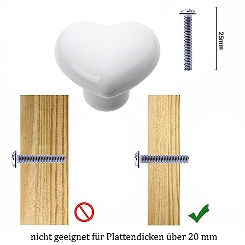 NAKUPENDA 6Pcs Furniture Ceramic Knobs Heart Shape Ceramic Cupboard Drawer Knobs Ceramic Handles with Screws for Children's Room Kitchen Cupboards Bookshelf (White) - Image 4