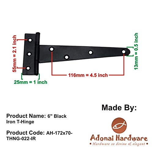 Image of Adonai Hardware Makheloth Antique Iron Light Duty T-Hinge (6 Inch x 4pack, Black Powder Coated)