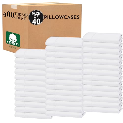 Image of California Design Den Bulk Pack of 40 Piece King Pillowcases - Soft 400 Thread Count, 100% Cotton Sateen, Fits King Pillows (White)