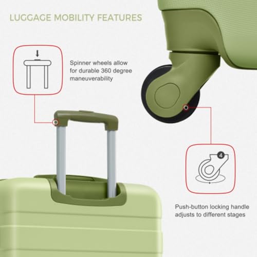 3 Pieces Luggage ABS Hard Shell Lightweight Durable Suitcase Set, Universal Wheel Trolley Case with TSA Lock 20''24''28'' Inch (Light Green)3
