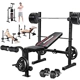 OPPSDECOR Standard Adjustable Weight Bench Set, Bench Press with Squat Rack & Leg Extension and Leg Curl Workout Bench for Home Gym Full Body Workout Folding Strength Training Adjustable Benches (Deep Black)