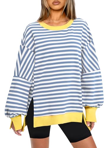 GKBK Womens Oversized Fashion Striped Color Block Crew Neck Long Sleeve Sweatshirt Y2K Fall Winter Shirts Tops