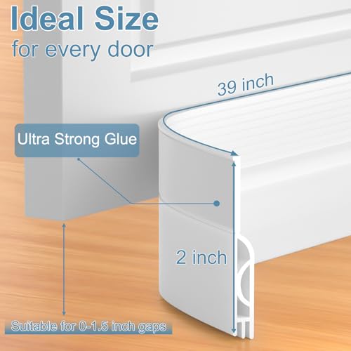 Image of Door Draft Stopper, Adjustable Door Sweeper for Bottom Door Door Door Gap Filler for Outside and Interior Doors, Door Air Peeler Blocks Noise and Cold Weather (90cm, White)