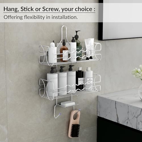 Image of Plantex Self Adhesive Bathroom Shelf for Wall /Stainless Steel 5in1 Multipurpose Bathroom Shelf and Rack /Shower Caddy /Bathroom Storage Shelf /Soap Holder /Bathroom Accessories for Home (Chrome)