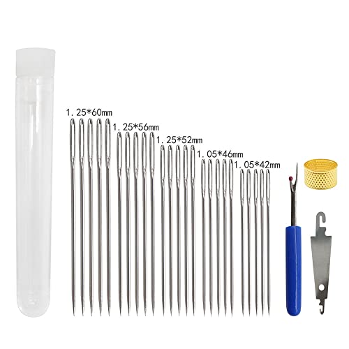Image of Tapestry Needles Five Sizes 14, 16, 18, 20, 24 - Large Eye Blunt Needles 28 Pcs、Stitch Removal Tool、Thimble、Threader for Cross Stich and More (Silver-28pcs)