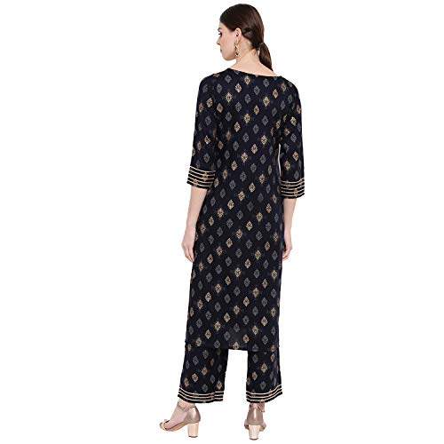 Image of Khushal K Women's Rayon Foil Print Kurta With Palazzo Set (Blue)