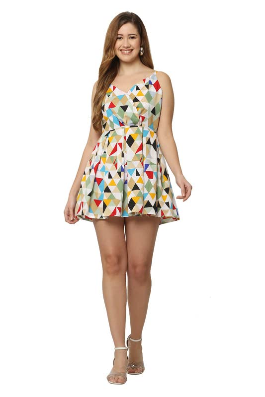 Image of Women's Crepe All Over Print Fit and Flared Top /One Piece /Casual Wear /Short Dress /Mini Dress /Knee-Long Dress for Women and Girls