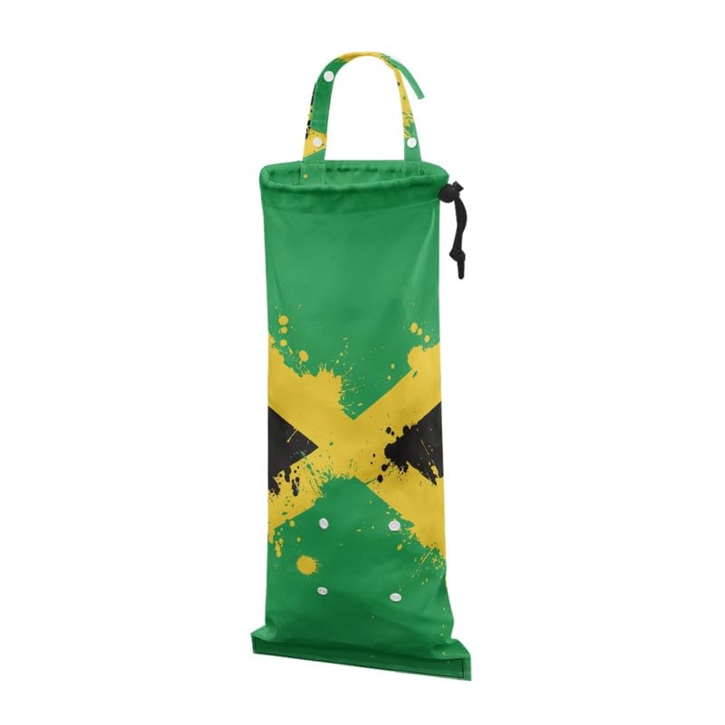 Image of Jamaica Flag Car Trash Bag Bin Hanging, Yellow Stripes Car Garbage Can Accessories for Home, Traveling & Outdoor, Green