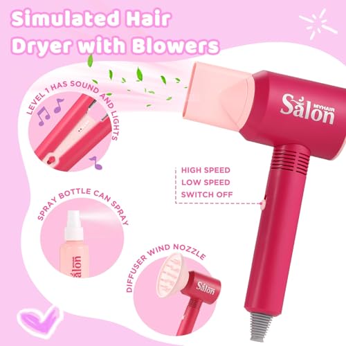 Image of GAGAKU Pretend Hair Salon Toys for Girls,Pretend Makeup for Toddlers Dress Up Beauty Salon Set Stylist Kit with Hair Dryer Apron Curling Flat Scissors Accessories Girl Gifts