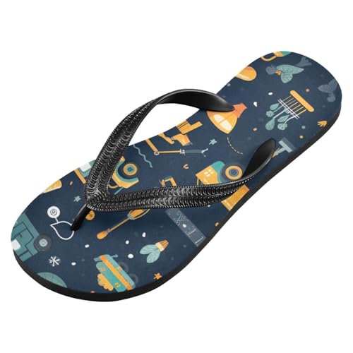 Womens Flip Flops Cute Bulldozer VehicleNon-Slip Casual Beach Slippers Rubber Sandals214B2692