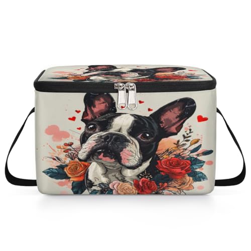 GzLeyigou Bulldog Lunch Bags for Women Men 9 Cans, Hot & Cold Food Delivery Bag Insulated Grocery Bag Insulated Lunch Box Valentine's Day Cooler Bag for Office Work Picnic Beach