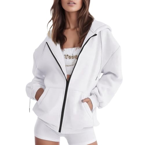 Veste hoodie manches longues avec poches et fermeture zippée fluide