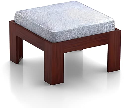 Image of Loonart Solid Sheesham Wood Coffee Table with Four Cushioned Stools | Idel for Living Room | Cafe | Restaurant | Space Saving Indoor Table Set | Finish Color - Mahogany Finish | Grey Cushion |