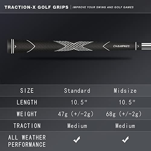 Champkey Traction-X Golf Grips 13 Pack | High Traction And Feedback Rubber Golf Club Grips | Choose Between 13 Grips With 15 Tapse And 13 Grips With All Kits #TOP5