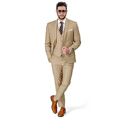 Slim Fit Men Suit Tan Beige 2 Button Notch Lapel AZAR 4030-102