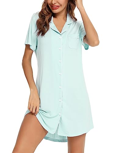 Image of Pjmlifecoco Nightgown for Women Button Down Sleepshirt Short /Long Sleeve Nightdress Soft Modal Sleepwear S-XXL