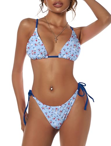 Image of ZAFUL Women's Triangle Bikini Floral String Bikini Set Two Piece Swimsuit Bathing Suits