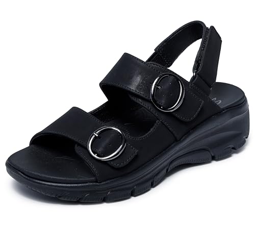 Skechers Skechers Women's Easy Going - Certified Charm, Double Buckle Adjustable Sandal, Black/Black, 8.5W