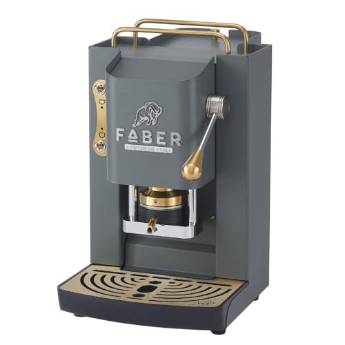 FABER COFFEE MACHINES | Deluxe 3.0 | Cafetera ESE de 44 mm con válvula magnética, soporte para cápsulas extraíble, bidón de cristal de 1 l y prensa para cápsulas de latón ajustable (Gray Daytona