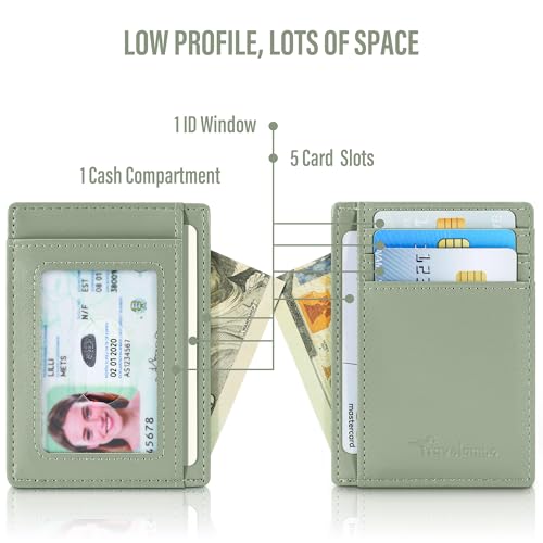 Image of Travelambo Slim Wallet Front Pocket Minimalist Leather RFID Blocking Medium Size