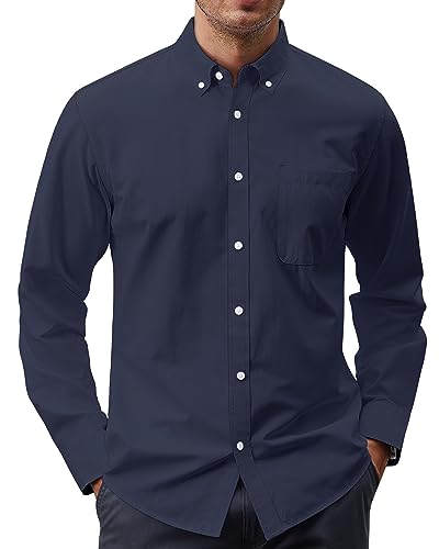 Image of J.VER Men's Oxford Shirt Solid Casual Button Down Collar Shirts Long Sleeve Dress Shirts with Pocket