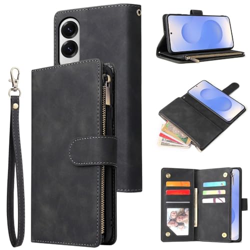 Étui Samsung Galaxy S25 Edge avec fermeture éclair sécurisée et compartiments porte-cartes en cuir