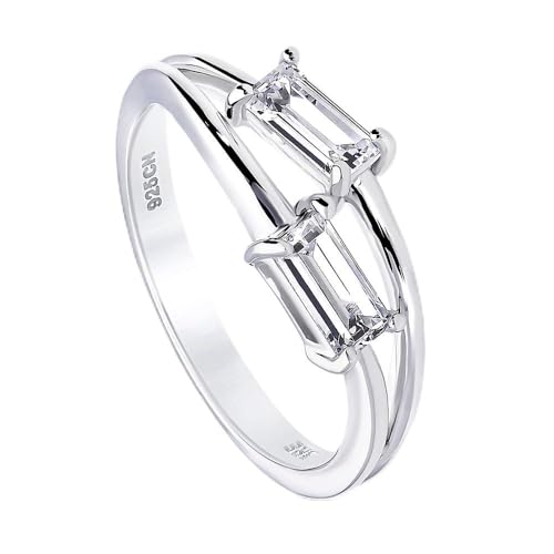 BERRICLE Sterling Silver Bypass 2-Stone Promise Rings Split Shank Ring for Her, Cubic Zirconia CZ