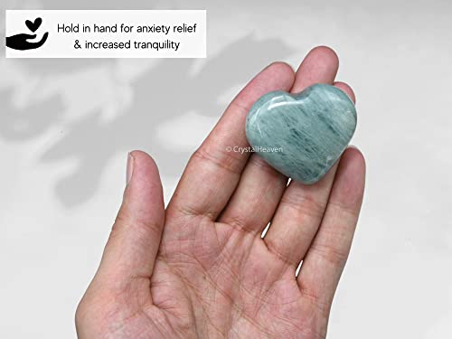 Image of Crystal Heaven Certified Aquamarine Crystal Heart Palm Pebbles Stones For Anxiety Stress Relief Massage - Aaa Grade Original Healing Gemstone Agate Heart Palm Stone For Yoga Meditation Spiritual
