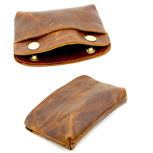 Handmade Genuine Leather Double Snap Pouch - Multipurpose Coin Purse, Cash & Card Holder, Cable Organizer, Makeup Storage - Durable, Stylish & Compact - Perfect for Travel, Daily Use, and Gift-Giving