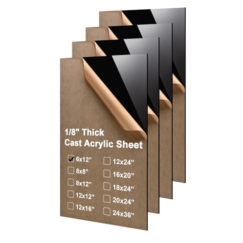 Image of KINLINK 6x12 Plexiglass Sheets 1 /8 inch Thick - 3mm Black Cast Acrylic Sheet, Plastic Board Polycarbonate Sheet for DIY Project, Craft, Table Top, Acrylic Sign and Wedding Invitation 4 Pack