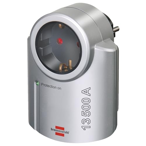 Brennenstuhl Primera-Line Steckdosenadapter mit Überspannungsschutz (Adapter als Blitzschutz für Elektrogeräte) silber,schwarz
