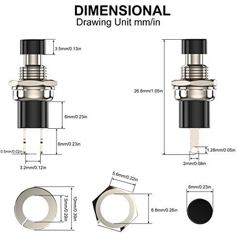 Diyhz Momentary Push Button Switch, 1A 250Vac Spst Mini Pushbutton Switches Normal Closed (Nc) Black Cap - 10Pcs #TOP2