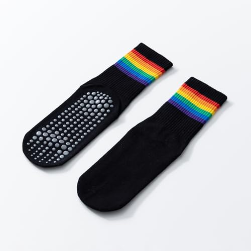 Yoga Pilates Socks with Grips for Women Striped Cushioned Non Slip Crew Socks for Barre Ballet Dance2
