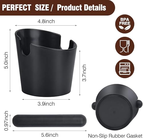 Image of THW Espresso Knock Box,4.8 Inch Coffee Ground Knock Box,Shock-Absorbent Durable Knock Container with Removable Knock Bar and Non-Slip Base Espresso Knock Box Espresso Machine Accessories