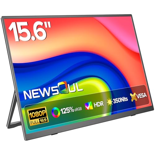 Image of Newsoul Portable Monitor 15.6 Inch, 125% sRGB Laptop Monitor Built-in 0~180Adjustment Stand | Speaker | VESA, HDMI USB-C Plug&Play, Ultra-Thin Second Extender Screen for Phone Game Console