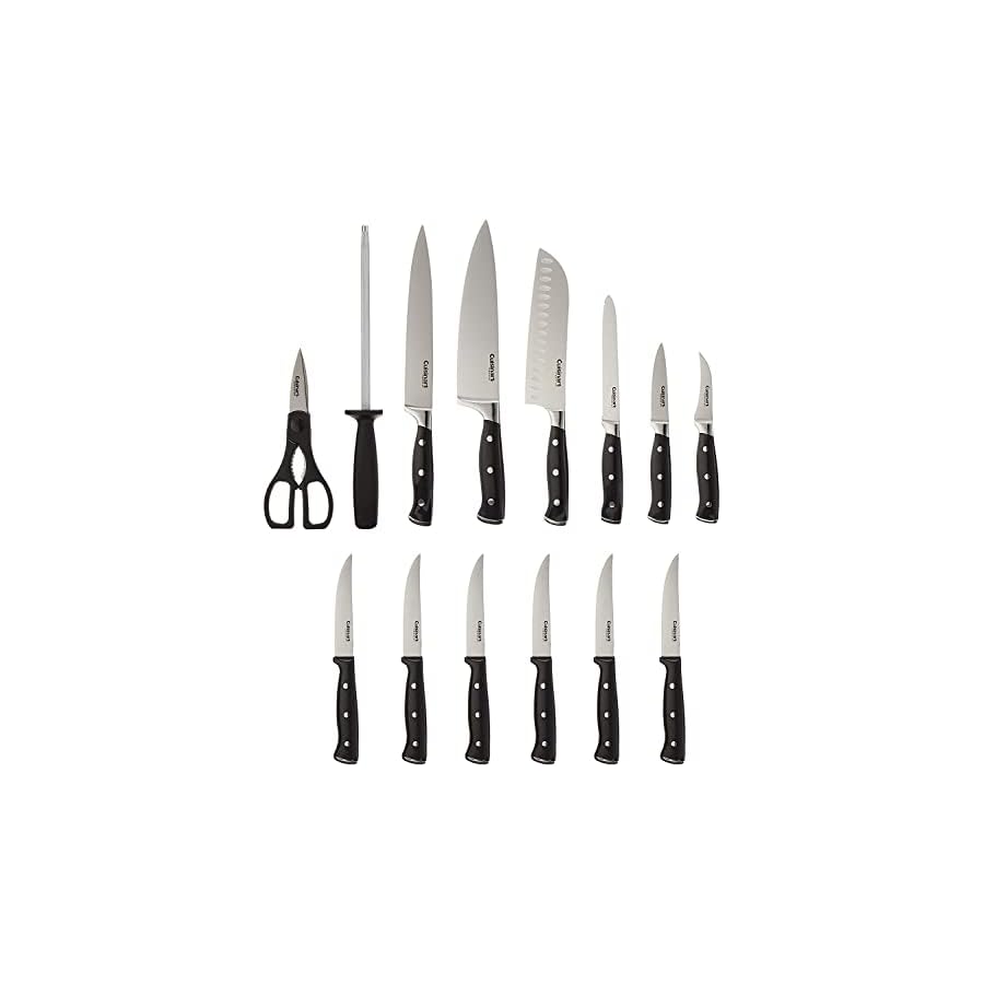 CUISINART Block Knife Set, 15pc Cutlery Knife Set with Steel Blades for Precise Cutting, Lightweight, Stainless Steel, Durable & Dishwasher Safe, C77BTR-15P