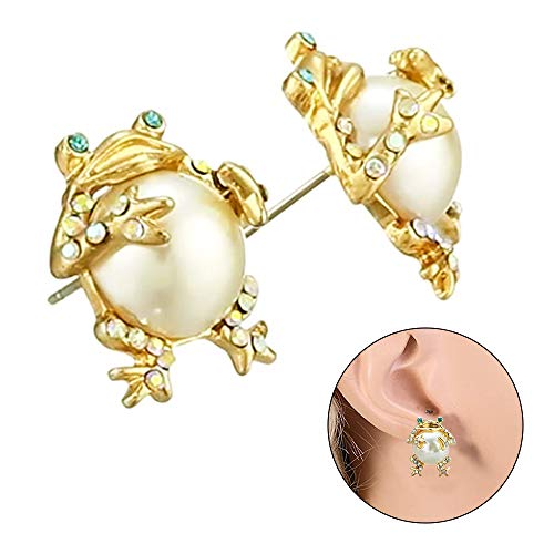 Idealcoldbrew Frog Stud Earrings, Critters Birthday Jewelry, S925 Silver Pearl Quartz Earrings Fashion Gifts for Women Men Ladies Girl Wife Studs