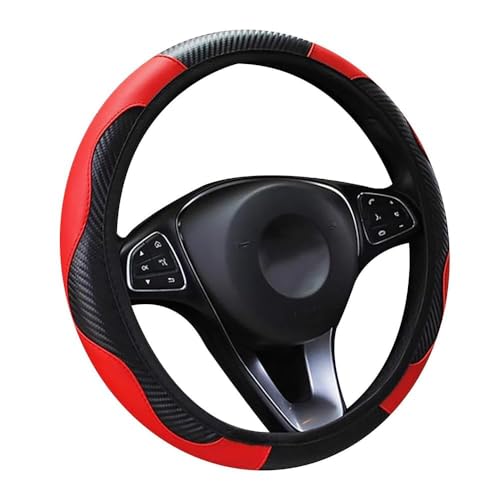 Car Steering Wheel Cover Leather, for SEAT Ateca 2015-2019 2020 2021 2022 2023 2024 Soft Microfiber Steering Wheel Cover, Anti-slip, Breathable,B/Red