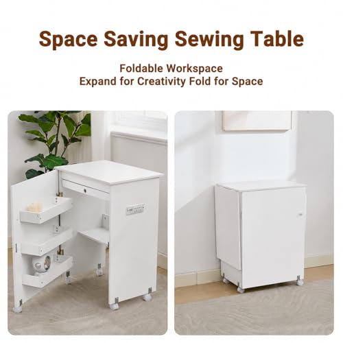 image for PoteSoar Folding Sewing Table with Charging Station, Rolling Sewing Ma