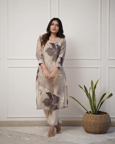 Image of ANNI Designer Women's Chanderi Straight Printed 2Pc Kurta Set