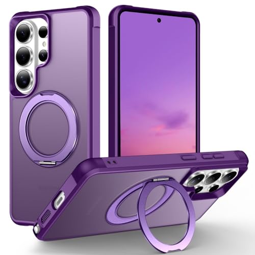 Coque Samsung S26 Ultra support bague rotative antichoc étui silicone rigide violet