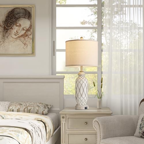 Ireliare 28" Table Lamps for Living Room Set of 2, Farmhouse Lamps for Bedroom with USB A+C Charging Ports, Touch Lamps for Nightstand, 2 Bulbs Included - Image 4