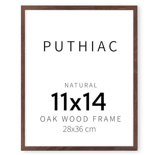 puthiac 11x14 Walnut Oak Wood Picture Frame - Minimalist 11x14 Poster Frame, 11"x14" Frame Wood, Natural Solid Wooden Picture Frames for Wall Art Photo and Prints (1 Pack, Walnut)