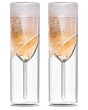 GALVANOX LèVale Gift for Couples - Freezable Champagne Flute Glasses - Double Walled Freezer Chilled Stemless Wine Glass with Ice Walls, 7 oz (Gift set of 2)